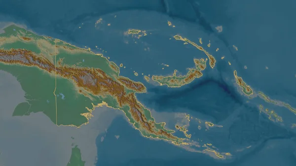 パプアニューギニア地域の概要 地表水と地形救援マップ 3Dレンダリング — ストック写真