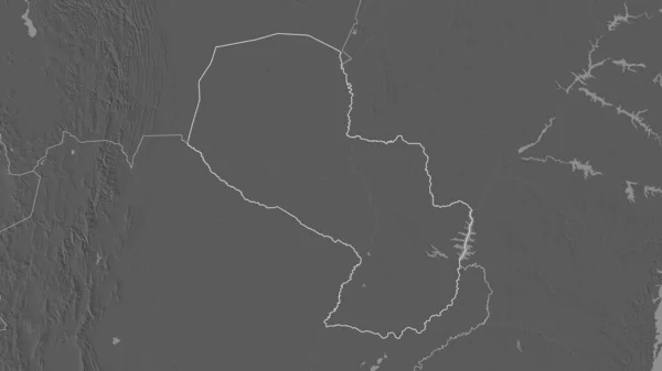 Forma Delineata Dell Area Del Paraguay Mappa Elevazione Bilivello Con — Foto Stock