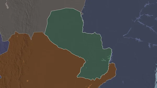 パラグアイ地域の概要 水面と行政区画の色と衝突した地図 3Dレンダリング — ストック写真