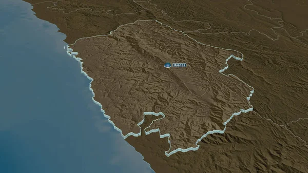 Zoom Auf Ancash Region Peru Schräge Perspektive Farbige Landkarte Des — Stockfoto