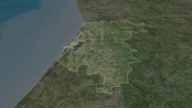 Portekiz 'in Aveiro ilçesine yakınlaş. Belirsiz bir bakış açısı. Uydu görüntüleri. 3B görüntüleme