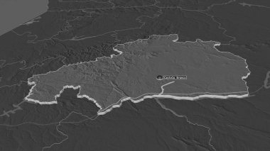 Portekiz 'in Castelo Branco ilçesine (ilçesine) yakınlaştırın. Belirsiz bir bakış açısı. Yüzey sularıyla çift seviyeli yükseklik haritası. 3B görüntüleme