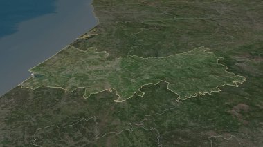 Portekiz 'in Coimbra ilçesine (ilçesine) yakınlaş. Belirsiz bir bakış açısı. Uydu görüntüleri. 3B görüntüleme