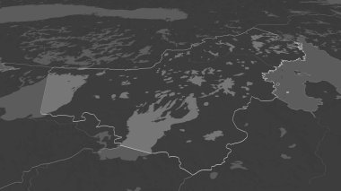 Karelia 'ya (Rusya Cumhuriyeti) yakınlaş. Belirsiz bir bakış açısı. Yüzey sularıyla çift seviyeli yükseklik haritası. 3B görüntüleme