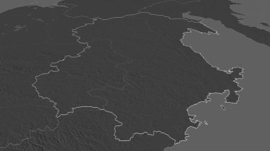 Rusya 'nın Maga Buryatdan bölgesine yakınlaştırın. Belirsiz bir bakış açısı. Yüzey sularıyla çift seviyeli yükseklik haritası. 3B görüntüleme