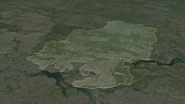 Udmurt 'a (Rusya Cumhuriyeti) yakınlaş. Belirsiz bir bakış açısı. Uydu görüntüleri. 3B görüntüleme