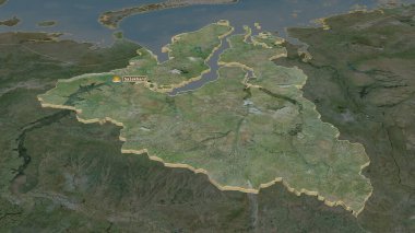 Yamal-Nenets 'e (Rusya' nın özerk ili) yakınlaştırın. Belirsiz bir bakış açısı. Uydu görüntüleri. 3B görüntüleme