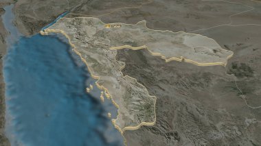 Tabuk 'a (Suudi Arabistan bölgesi) yakınlaştırın. Belirsiz bir bakış açısı. Uydu görüntüleri. 3B görüntüleme
