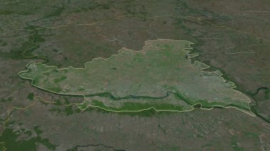 Sırbistan 'ın Juzno-Backi ilçesine (ilçesine) yakınlaş. Belirsiz bir bakış açısı. Uydu görüntüleri. 3B görüntüleme