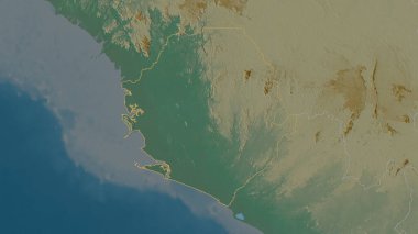 Sierra Leone bölgesinin ana hatları. Yüzey suları olan topografik yardım haritası. 3B görüntüleme