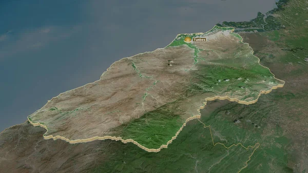 Zoom Sur Tumbes Région Pérou Extrudé Perspective Oblique Imagerie Satellite — Photo