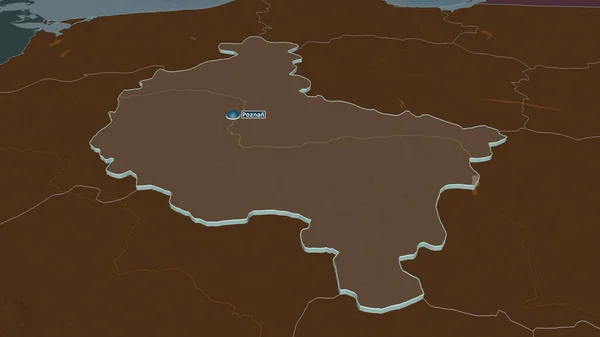 大ポーランドでズーム ポーランドの航海 嘘の見方だ 水面と行政区画の色と衝突した地図 3Dレンダリング — ストック写真