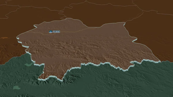 Увеличить Малую Польшу Воеводство Польши Экструдировали Непристойная Перспектива Цветная Карта — стоковое фото