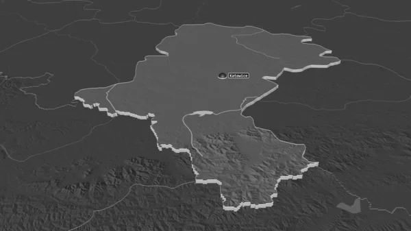 Ampliar Silesia Voivodato Polonia Extruido Perspectiva Oblicua Mapa Elevación Bilevel — Foto de Stock