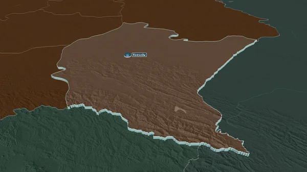 Zoom Subcarpatico Voivodato Della Polonia Estruso Prospettiva Obliqua Mappa Colorata — Foto Stock