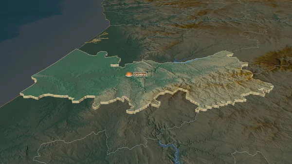 Ampliar Coimbra Distrito Portugal Extruido Perspectiva Oblicua Mapa Topográfico Relieve — Foto de Stock