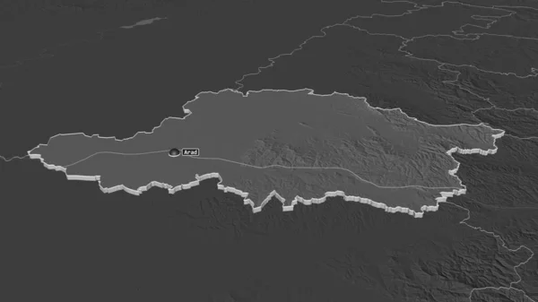 Zoom Arad Provincie Roemenië Geëxtrudeerd Obliek Perspectief Hoogteverschil Kaart Met — Stockfoto