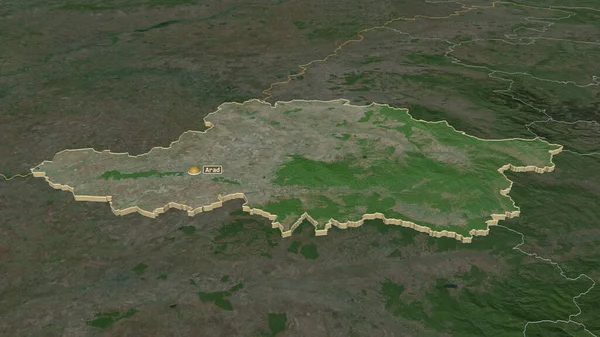 Zoom Arad County Romania Extruded Oblique Perspective Satellite Imagery Rendering — Stock Photo, Image