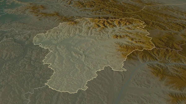 Powiększ Bistrita Nasaud Okręg Rumunii Zarysowane Perspektywa Ukośna Mapa Pomocy — Zdjęcie stockowe