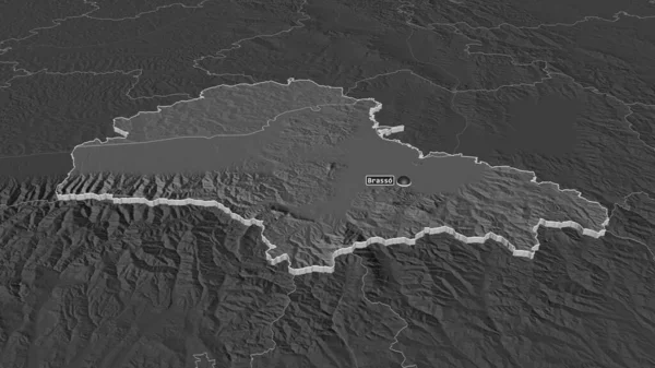 Ampliar Brasov Condado Rumania Extruido Perspectiva Oblicua Mapa Elevación Bilevel — Foto de Stock