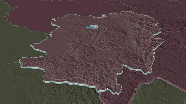 Caras Serin ルーマニアの郡 でズームアウトします 嘘の見方だ 水面と行政区画の色と衝突した地図 3Dレンダリング — ストック写真