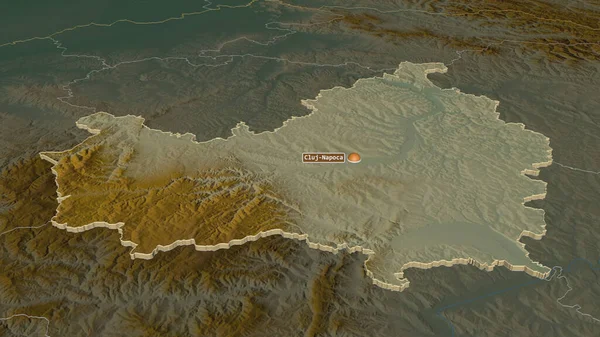 Zoom Cluj Condado Romênia Extrudido Perspectiva Óbvia Mapa Topográfico Relevo — Fotografia de Stock