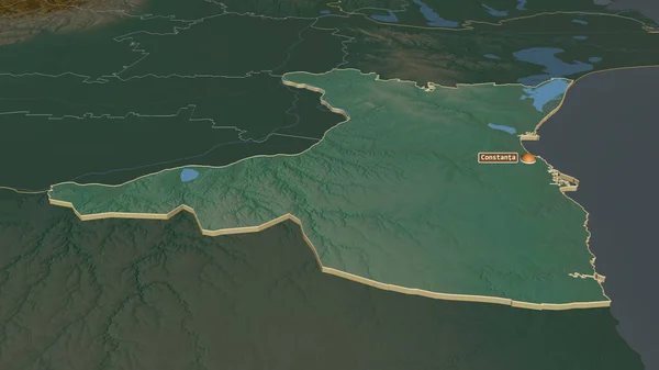 Zoom Constanta Condado Romênia Extrudido Perspectiva Óbvia Mapa Topográfico Relevo — Fotografia de Stock