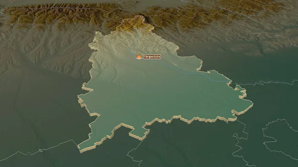 Zoom Dambovita Condado Romênia Extrudido Perspectiva Óbvia Mapa Topográfico Relevo — Fotografia de Stock