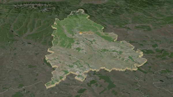 Zoom Sur Dambovita Comté Roumanie Extrudé Perspective Oblique Imagerie Satellite — Photo