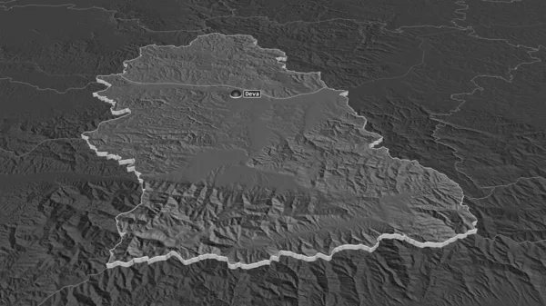 Ampliar Hunedoara Condado Rumania Extruido Perspectiva Oblicua Mapa Elevación Bilevel — Foto de Stock