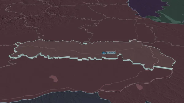 Zoom Ialomita Condado Romênia Extrudido Perspectiva Óbvia Mapa Colorido Esburacado — Fotografia de Stock