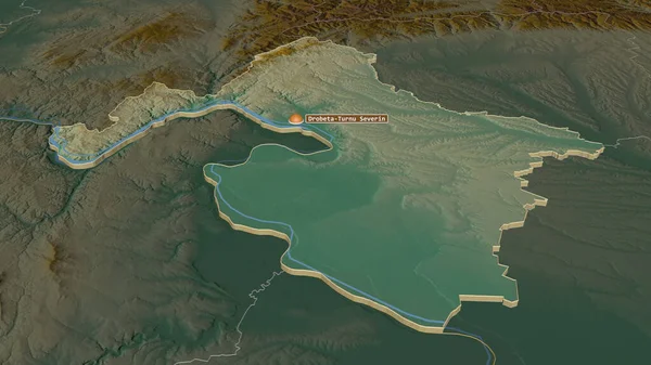 Zoom Mehedinti Município Romênia Extrudido Perspectiva Óbvia Mapa Topográfico Relevo — Fotografia de Stock