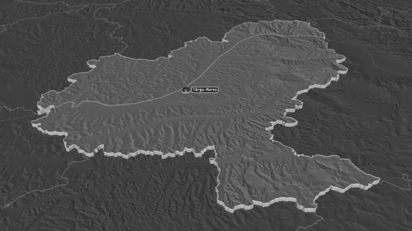 Ampliar Mures Condado Rumania Extruido Perspectiva Oblicua Mapa Elevación Bilevel — Foto de Stock