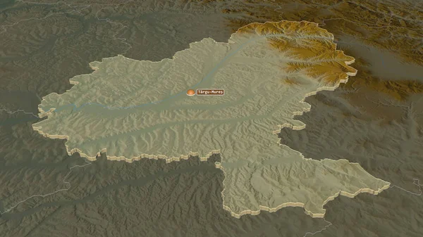 Mures ルーマニアの郡 でズーム押出 嘘の見方だ 地表水と地形救援マップ 3Dレンダリング — ストック写真