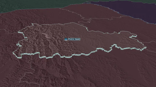 Zoom Sur Neamt Comté Roumanie Extrudé Perspective Oblique Carte Colorée — Photo