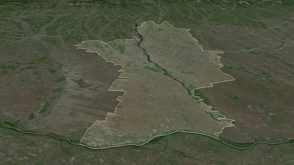Zoom Olt County Romania Outlined Oblique Perspective Satellite Imagery Rendering — Stock Photo, Image