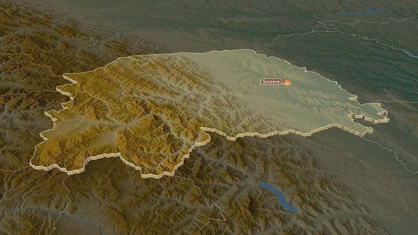 Zoom Suceava Contea Romania Estruso Prospettiva Obliqua Mappa Topografica Rilievo — Foto Stock