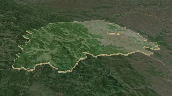 Inzoomen Suceava Provincie Roemenië Geëxtrudeerd Obliek Perspectief Satellietbeelden Weergave — Stockfoto