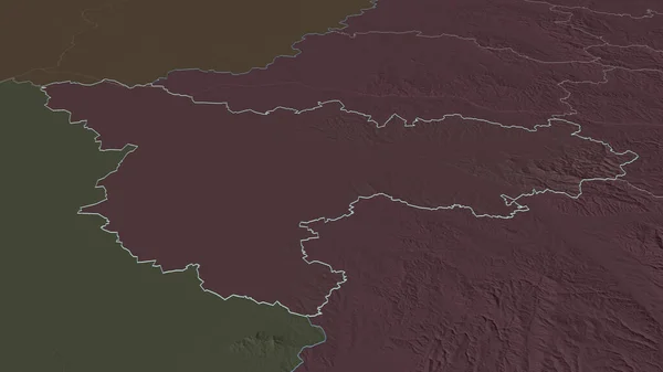 Přiblížit Timis Okres Rumunsko Nastínil Úhlová Perspektiva Barevná Hrbolatá Mapa — Stock fotografie