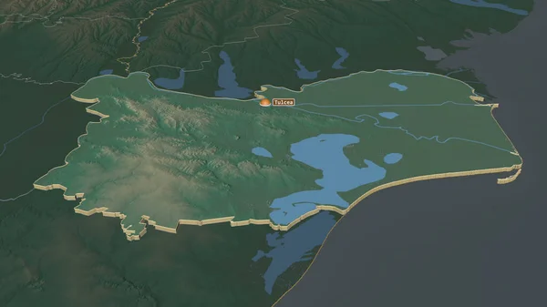 Ampliar Tulcea Condado Rumania Extruido Perspectiva Oblicua Mapa Topográfico Relieve — Foto de Stock