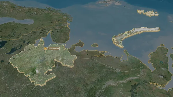Arkhangel Rusya Bölgesi Çıkışına Yakınlaştır Belirsiz Bir Bakış Açısı Uydu — Stok fotoğraf