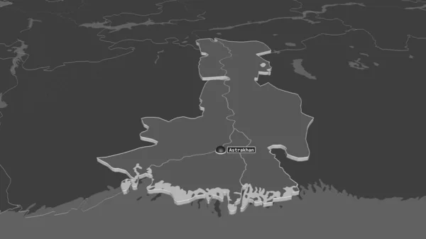 Powiększ Astrachana Region Rosji Wytłaczany Perspektywa Ukośna Dwupoziomowa Mapa Wysokości — Zdjęcie stockowe