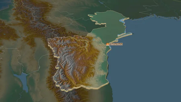 Zoom Daguestão República Rússia Extrudido Perspectiva Óbvia Mapa Topográfico Relevo — Fotografia de Stock