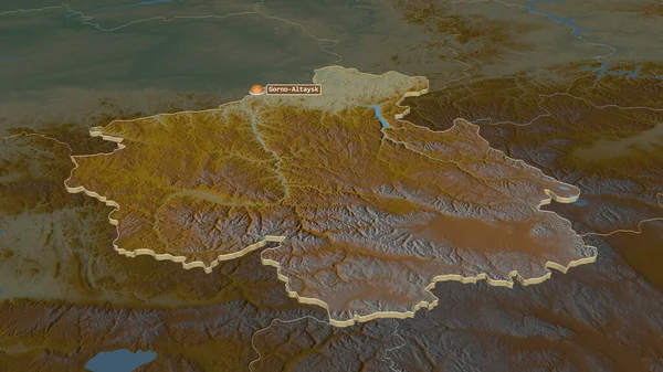 Zoom Gorno Altay Repubblica Russia Estruso Prospettiva Obliqua Mappa Topografica — Foto Stock