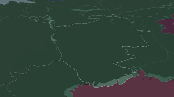 放大卡尔梅克 俄罗斯共和国 斜的角度 用地表水绘制了行政区划的彩色和凹凸的地图 3D渲染 — 图库照片