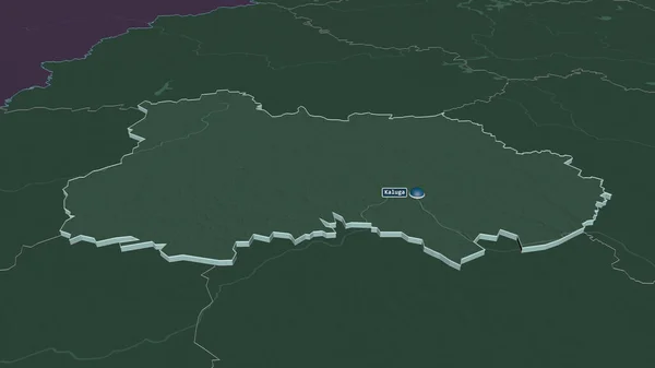 Powiększ Kaluga Region Rosji Wytłaczane Perspektywa Ukośna Kolorowa Wyboista Mapa — Zdjęcie stockowe