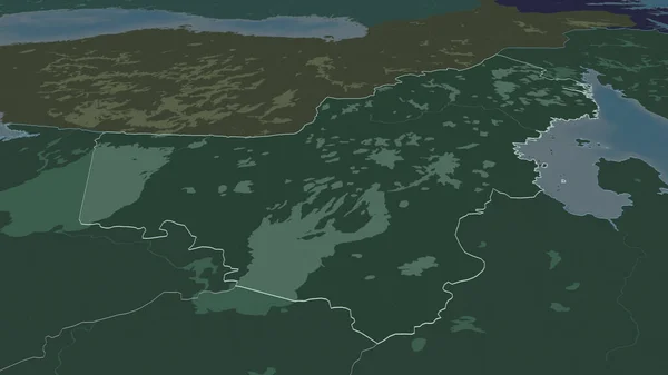 Zoom Sulla Carelia Repubblica Russia Delineato Prospettiva Obliqua Mappa Colorata — Foto Stock