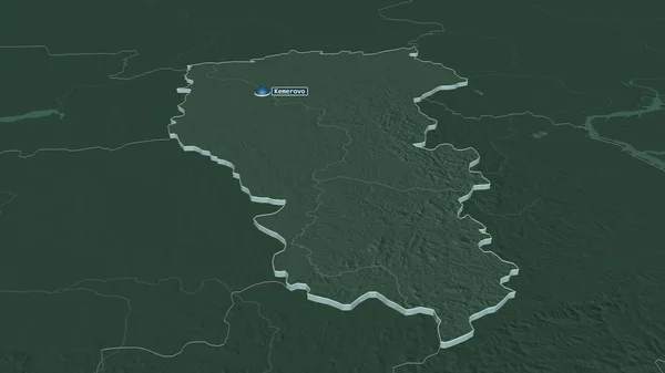 Powiększ Kemerowo Region Rosji Wytłaczane Perspektywa Ukośna Kolorowa Wyboista Mapa — Zdjęcie stockowe