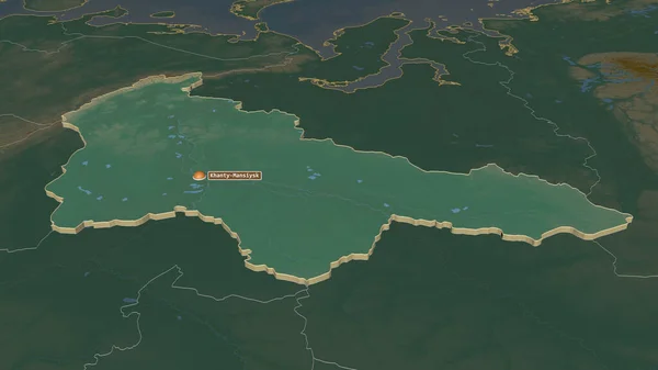 Zoom Khanty Mansiy Província Autônoma Rússia Extrudido Perspectiva Óbvia Mapa — Fotografia de Stock