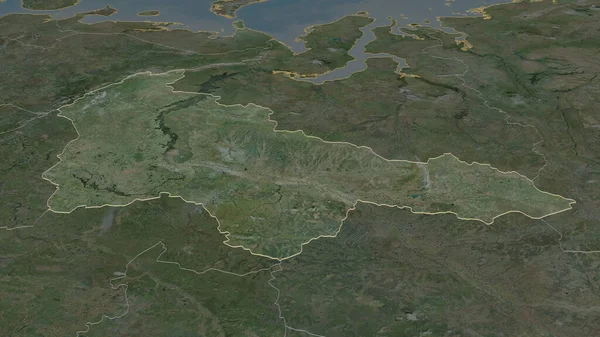 Zoom Khanty Mansiy Autonomous Province Russia Outlined Oblique Perspective Satellite — Stock Photo, Image